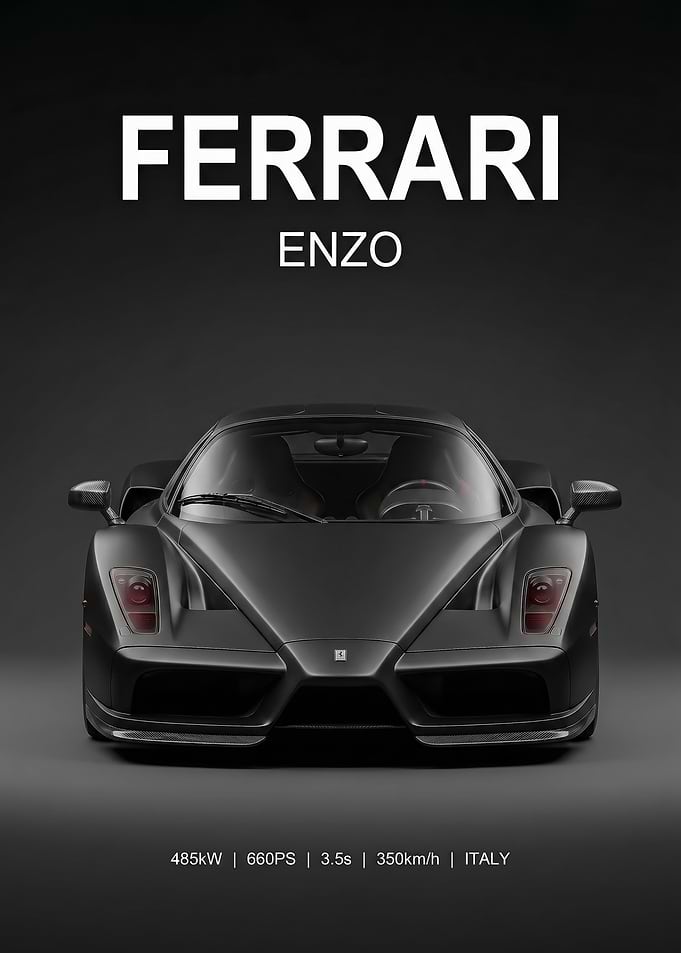 sleek black Enzo Matte Black car poster