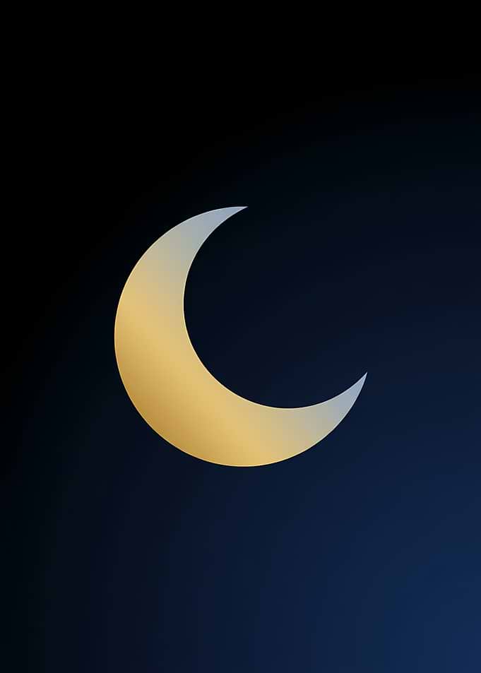 Golden Crescent Moon on Dark Blue Background