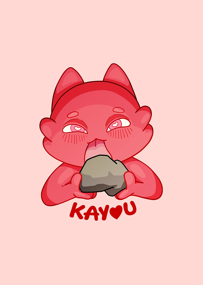 Cute Cat Character Eating a Rock