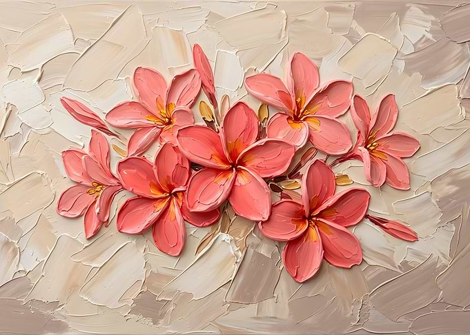 Textured Pink Plumeria Flowers Painting