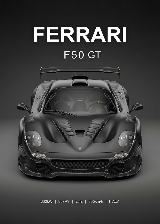 sleek black Ferrari F50 GT car poster