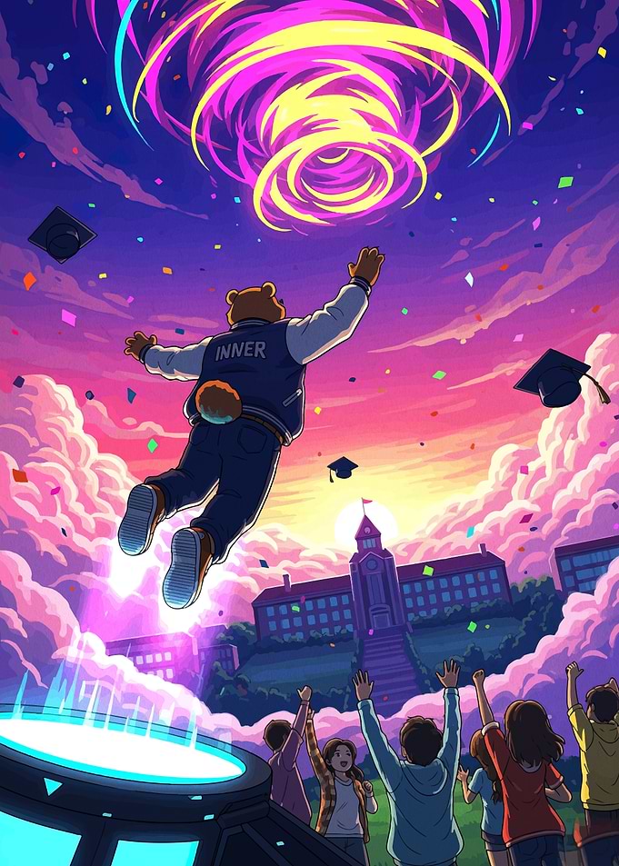 Bear Character Graduating and Flying