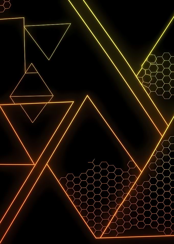 Abstract Orange Yellow Neon Geometric Honeycomb Futuristic Background