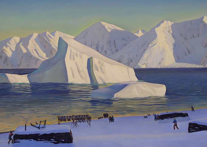 Arctic Landscape with Icebergs and Figures