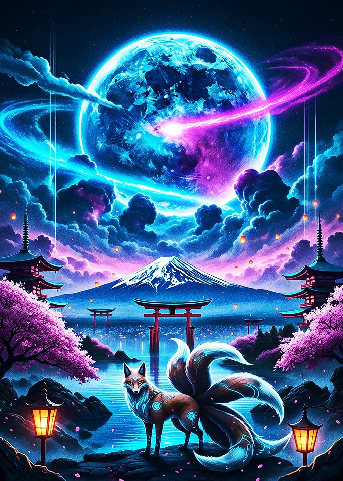 Mystic Spirit Fox of the Neon Realm