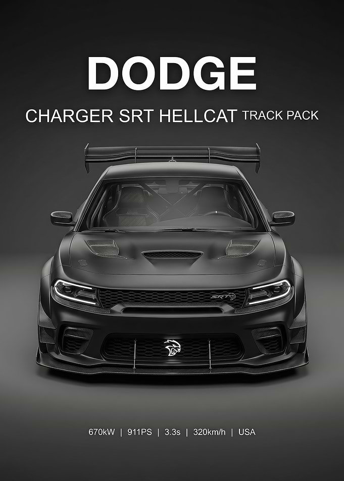 sleek front black Dodge Charger SRT Hellcat Track Pack
