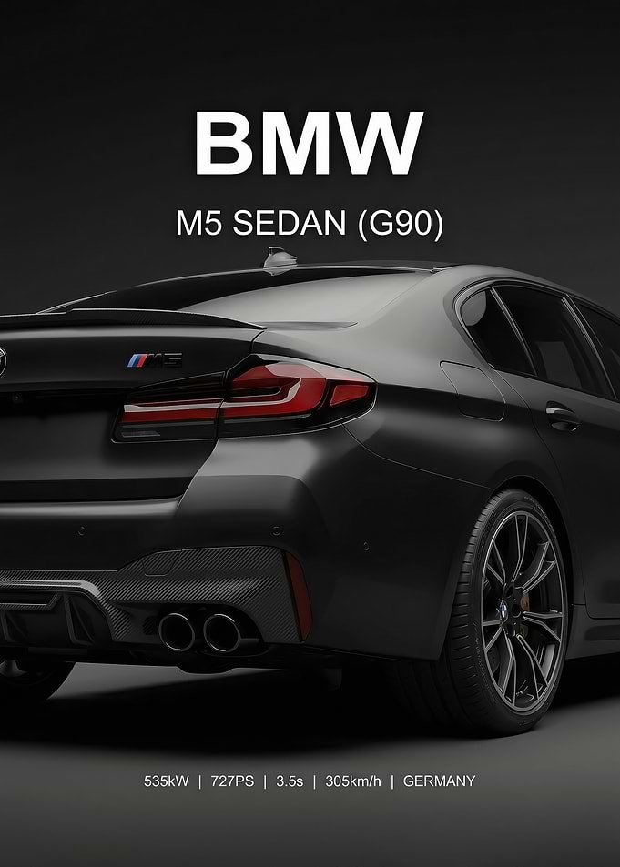 close up BMW M5 sleek g90 Rear View poster