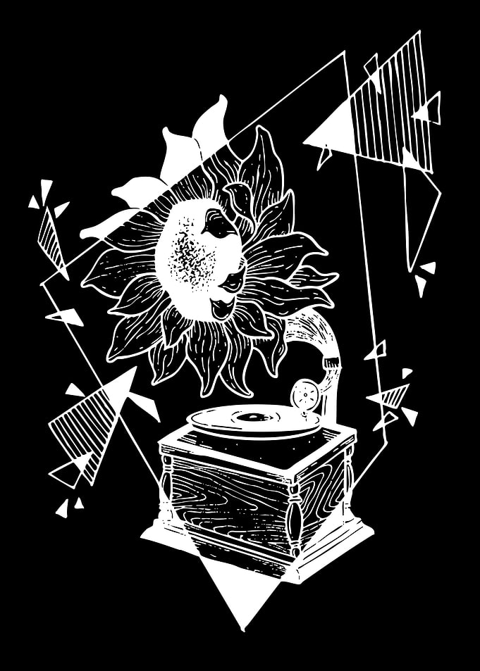 Gramophone with Sunflower and Geometric Shapes