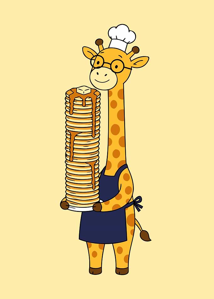 Chef Giraffe with Stack of Pancakes