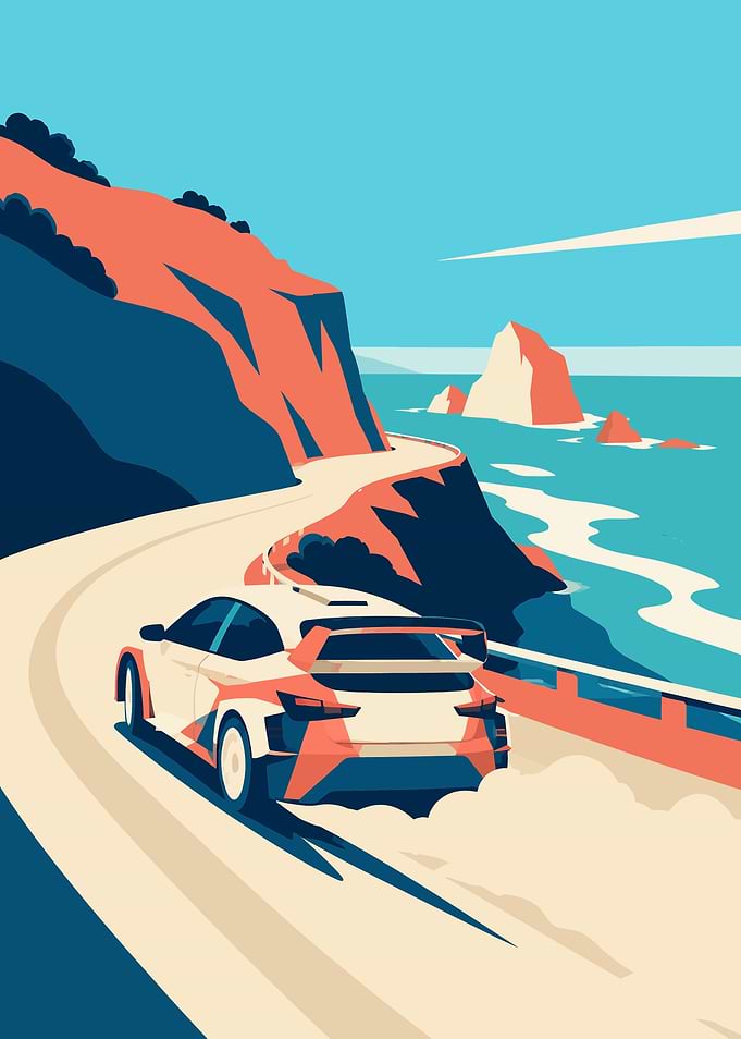 Sports car on a coastal road