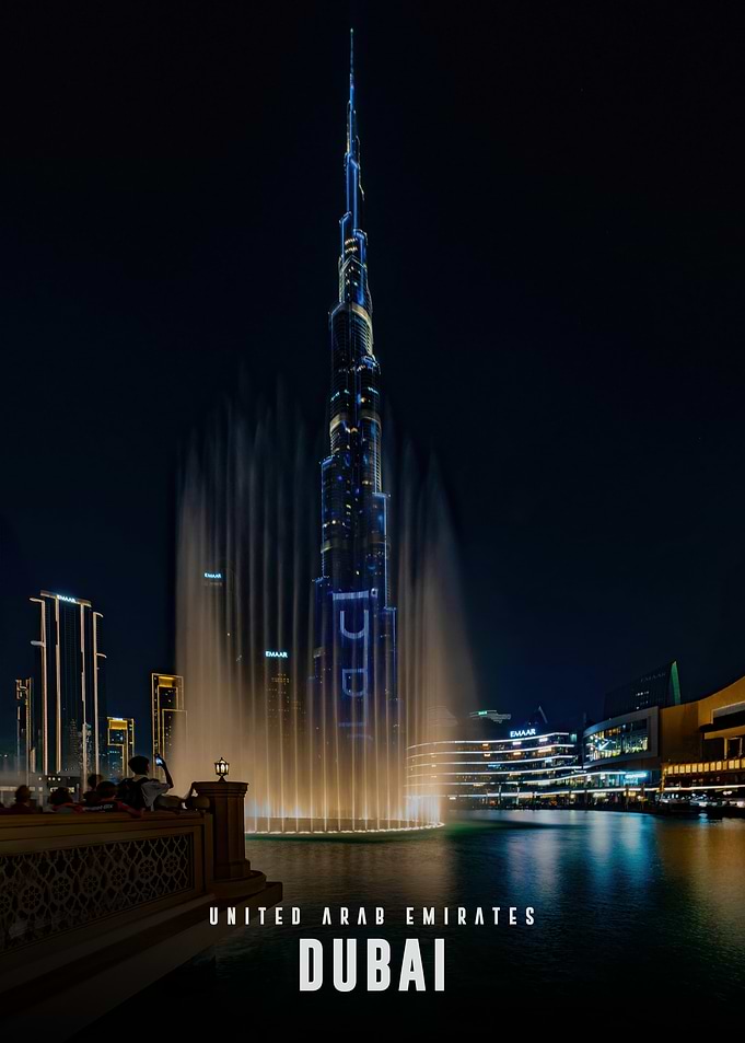 Dubai Fountain and Burj Khalifa at Night