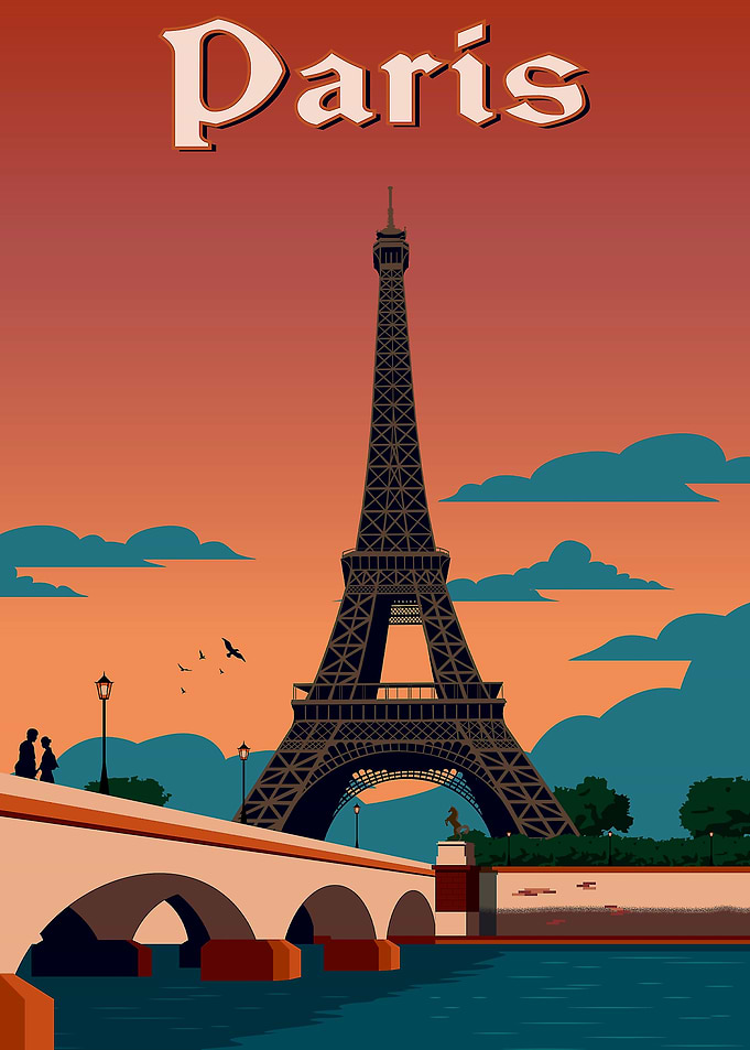 Paris Eiffel Tower Vintage Poster
