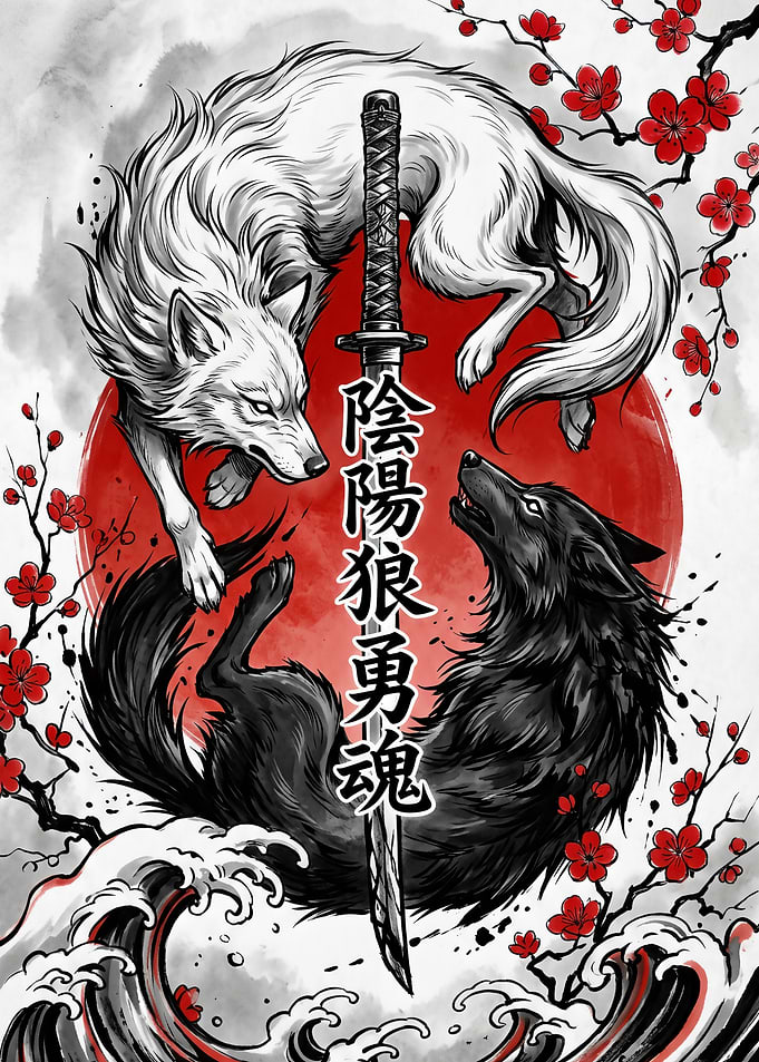 Yin Yang Wolves and Katana