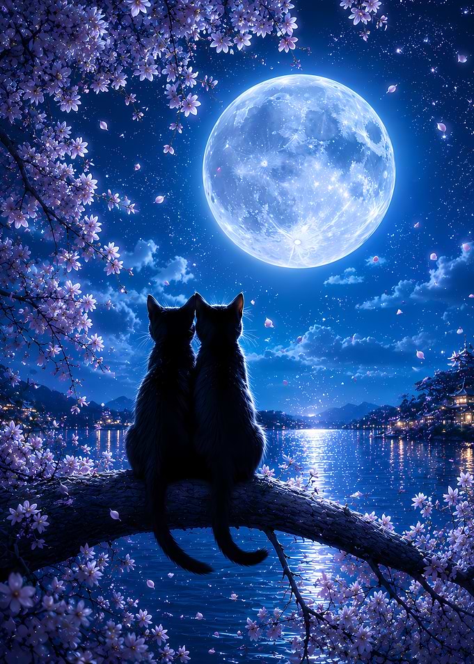Two Cats Under the Full Moon