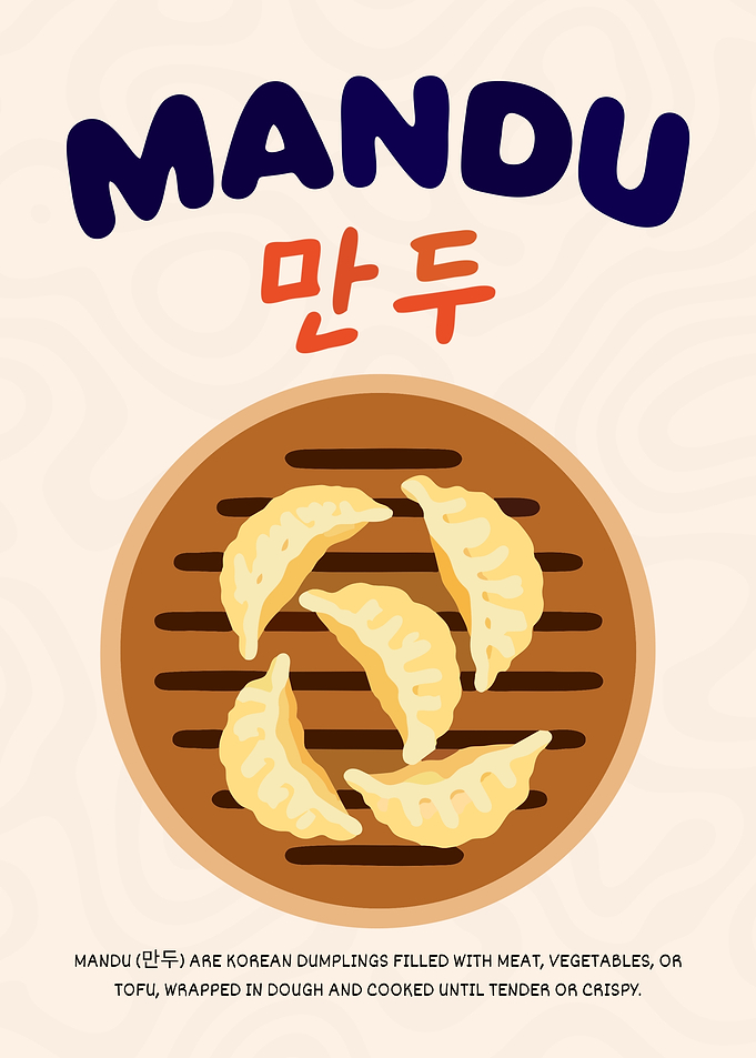 Mandu Korean Dumplings Flat Vector Poster Illustration