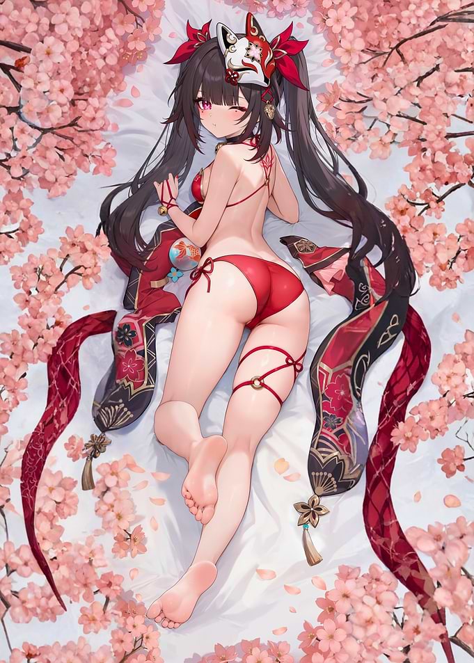 Girl in Red Bikini with Fox Mask