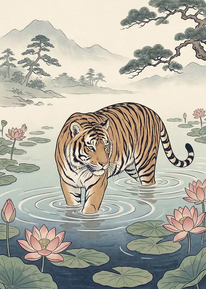 Tiger in a Lotus Pond