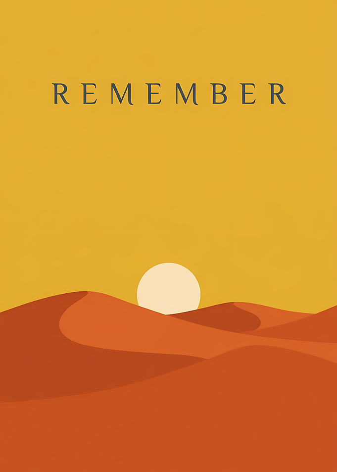 Desert Sunset with 'Remember' Text