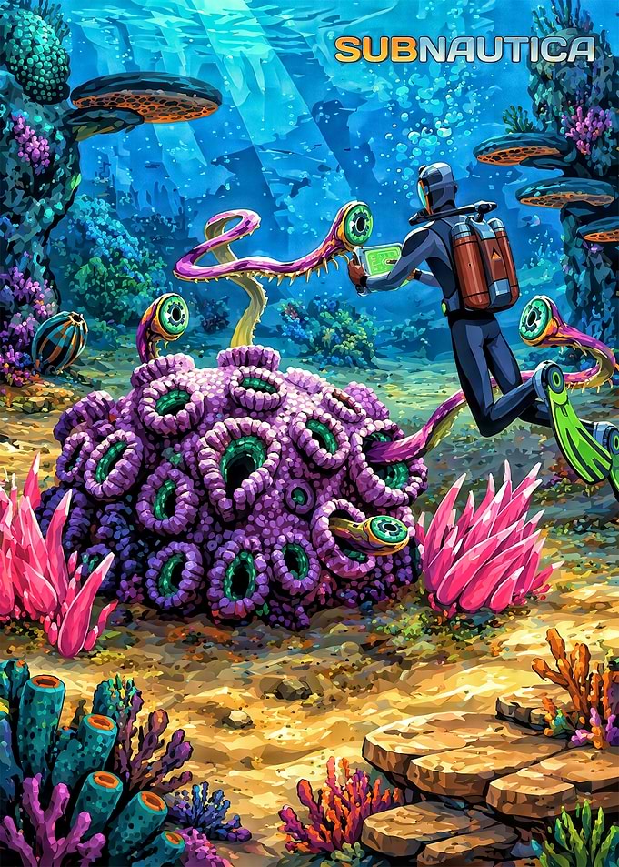Subnautica Diver and Alien Coral
