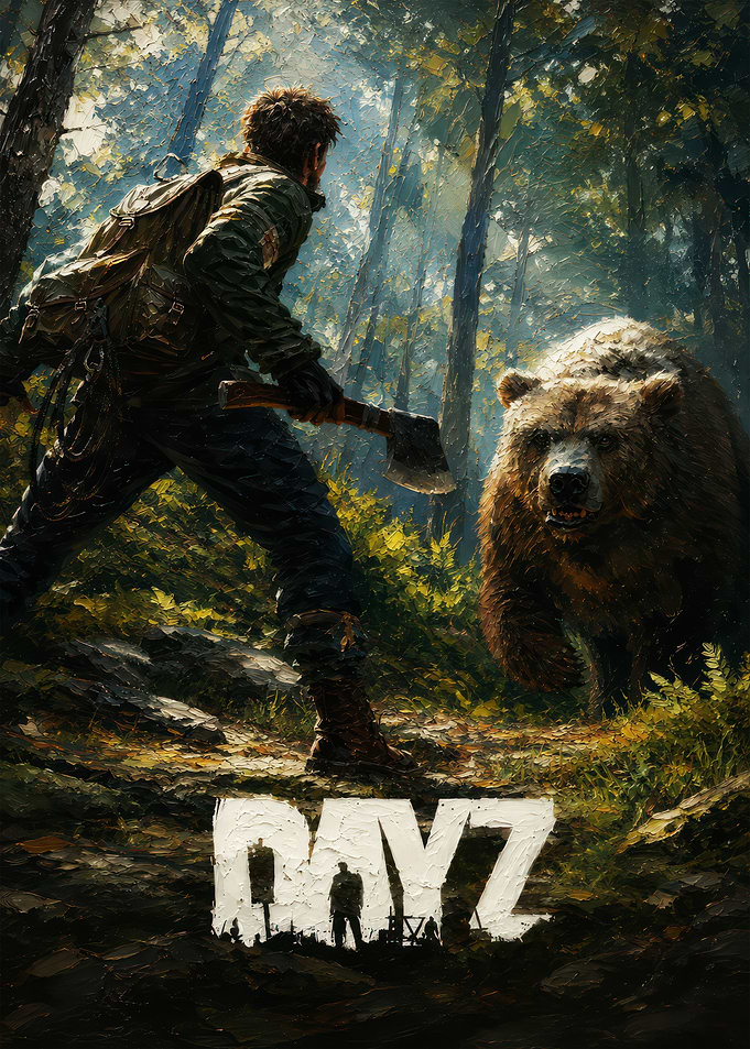 DayZ Game Art with Man and Bear