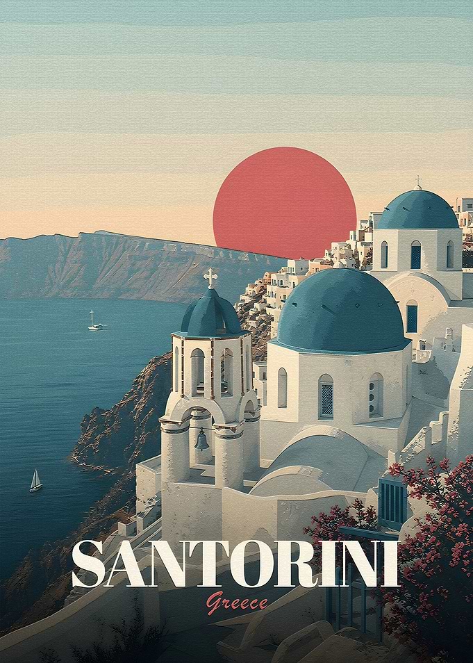 Santorini Greece Travel Poster