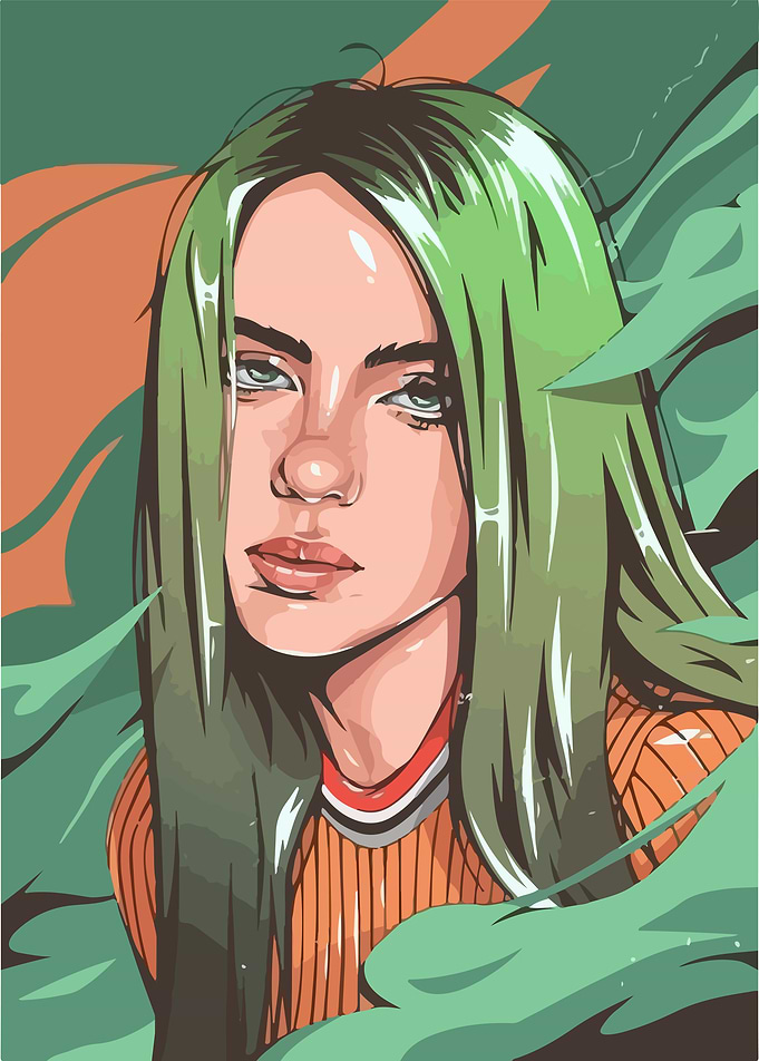 Billie Eilish Portrait with Green Hair