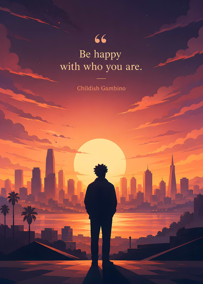 Silhouette against a city sunset