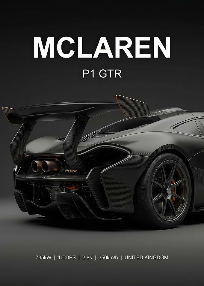 close up Mclaren p1 gtr sleek Rear View poster