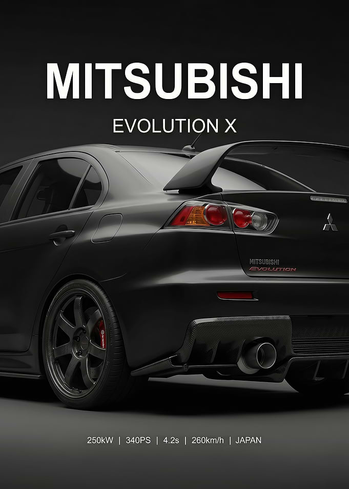 close up Mitsubishi Evolution X rear black poster