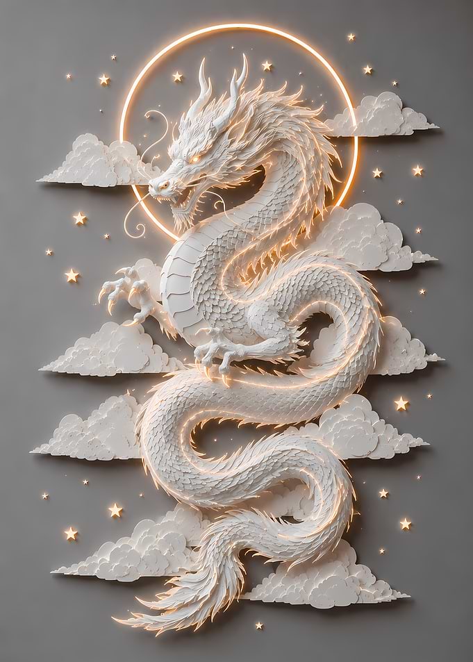 White Dragon with Golden Aura