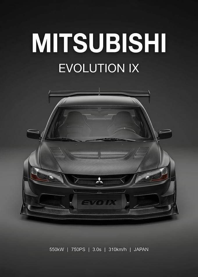 sleek sport Mitsubishi Evolution IX car poster