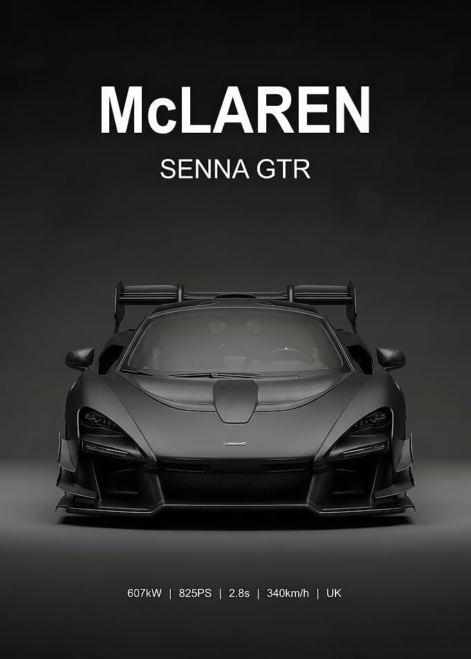 striking McLaren Senna GTR Matte Black car poster