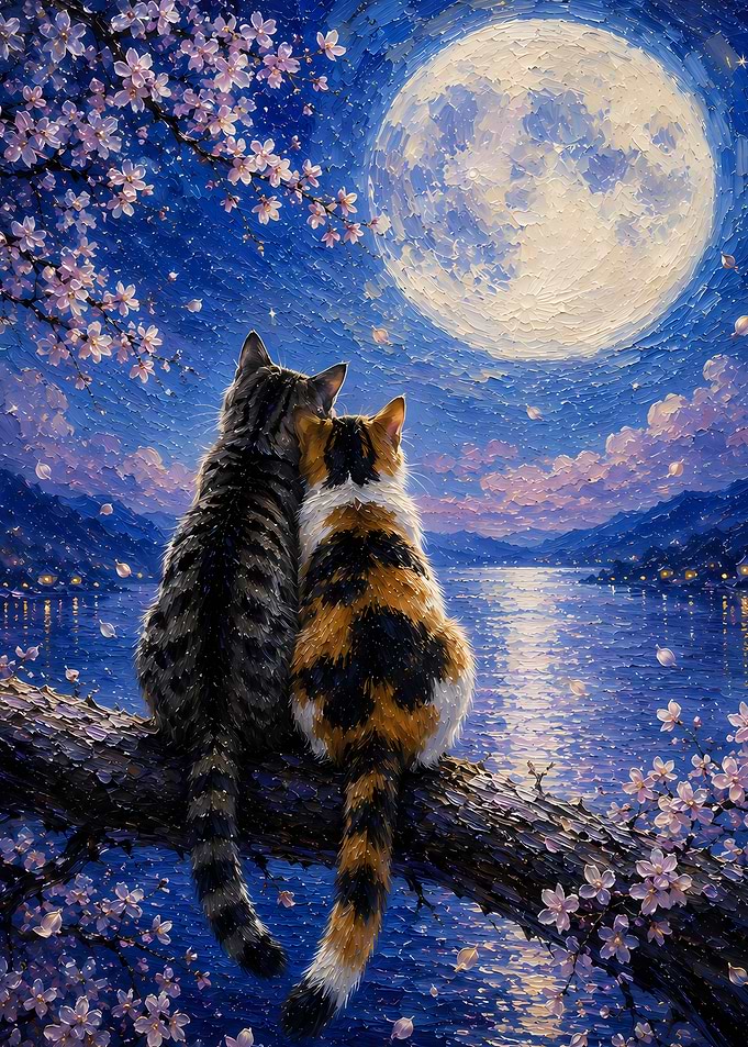 Cats Under the Full Moon