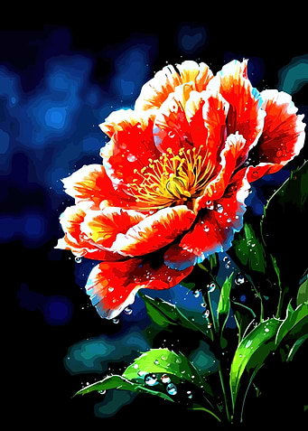 Vibrant Red Peony with Water Droplets
