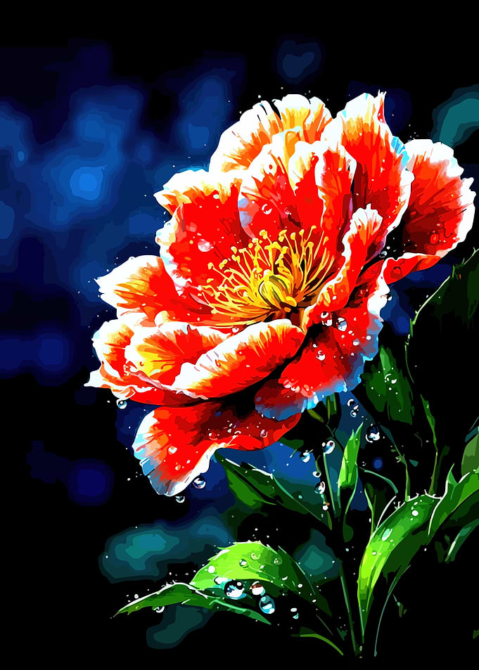 Vibrant Red Peony with Water Droplets