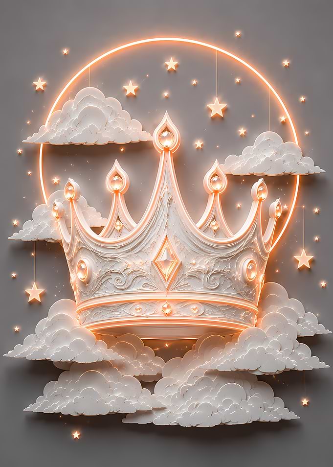 Glowing Crown on Clouds with Stars