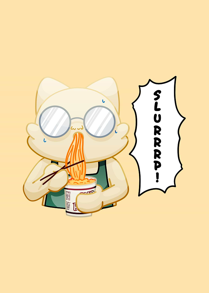 Cute Cat Eating Noodles