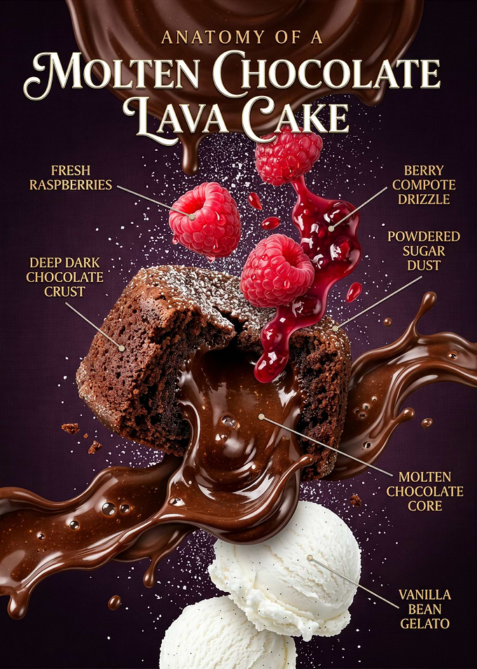 Anatomy of a Molten Chocolate Lava Cake | Gourmet Dessert Wall Art