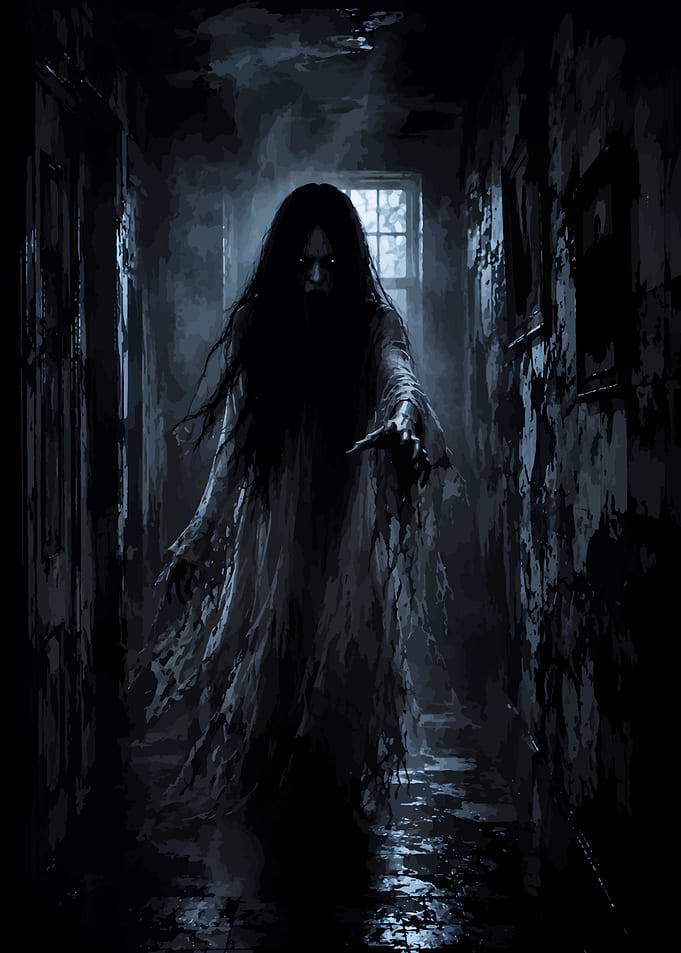 Scary Ghost Woman in Hallway