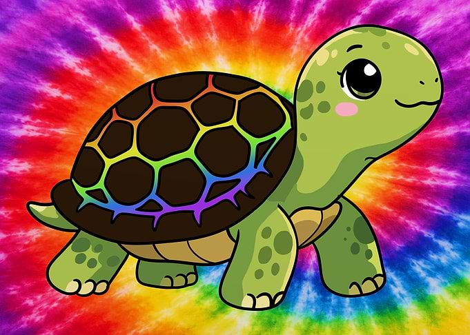 Cute Pride Turtle with Rainbow Shell and Tie Dye