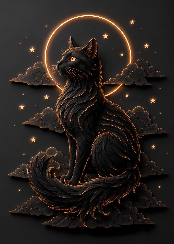 Black Cat with Orange Aura