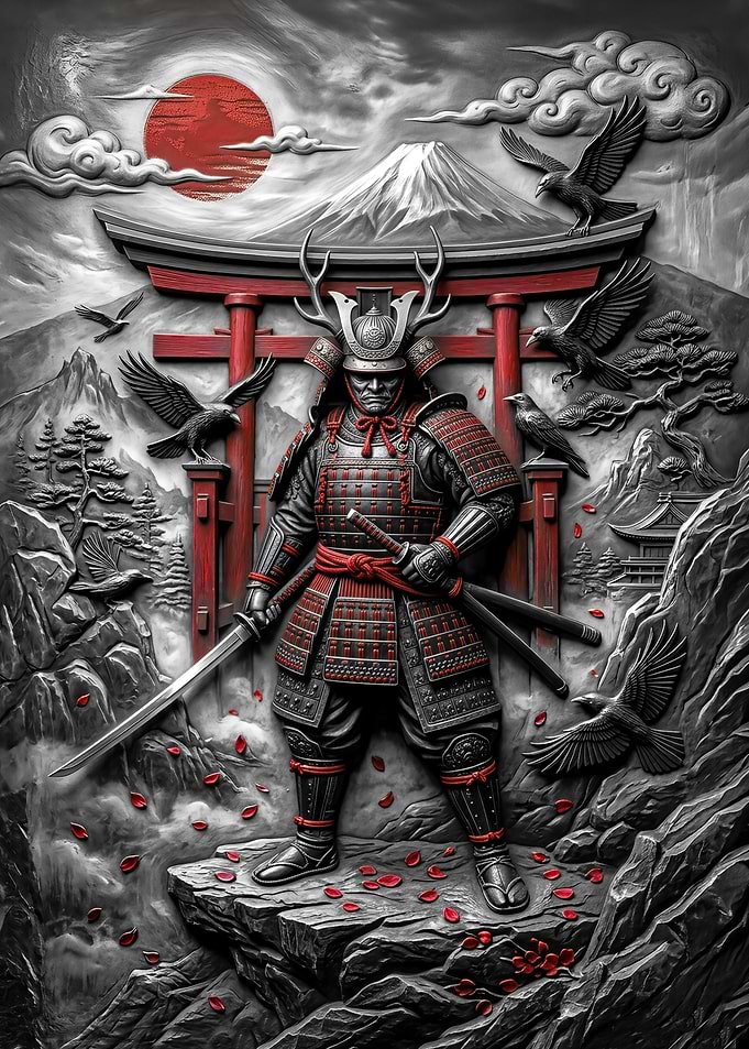 Samurai Warrior Under Torii Gate