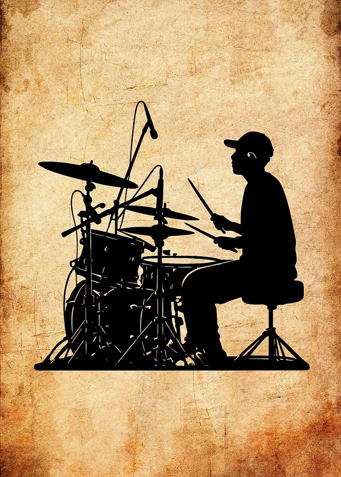 Drummer Silhouette on Vintage Background
