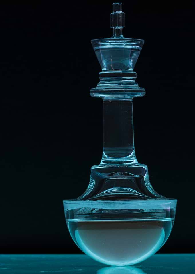 Glass King Chess Piece with Sand and Water
