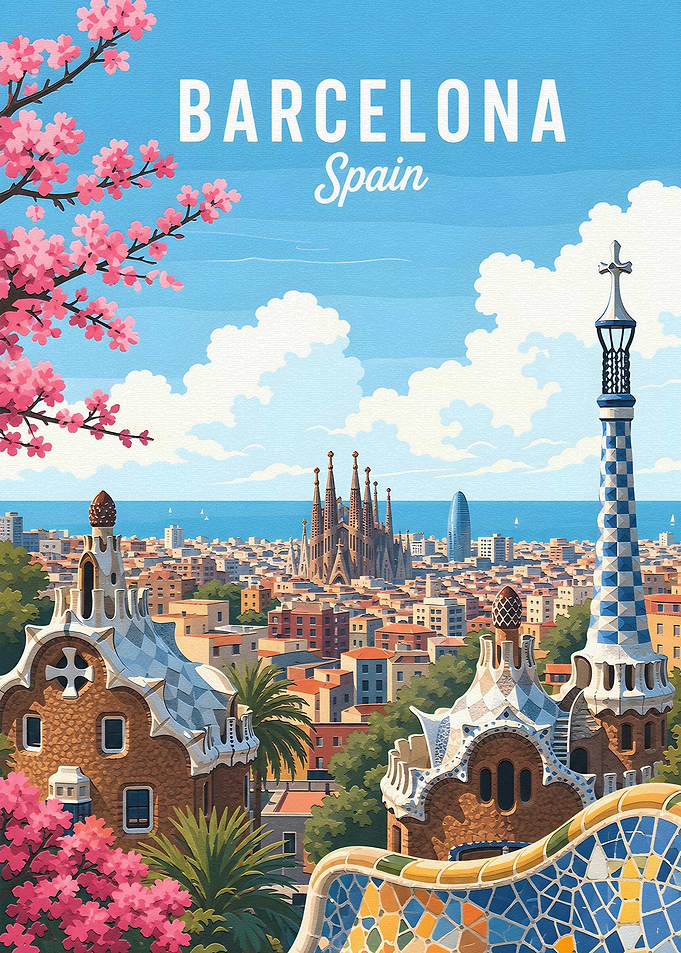 Barcelona Cityscape with Park Güell