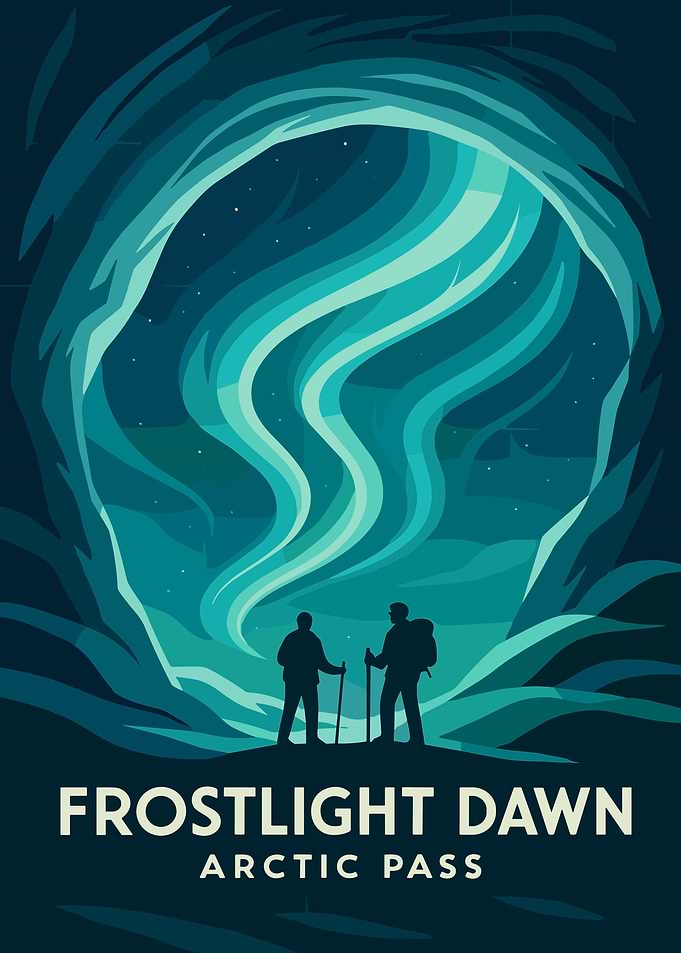 Frostlight Dawn Arctic Pass Aurora Borealis Poster Minimalist Landscape Wall Art