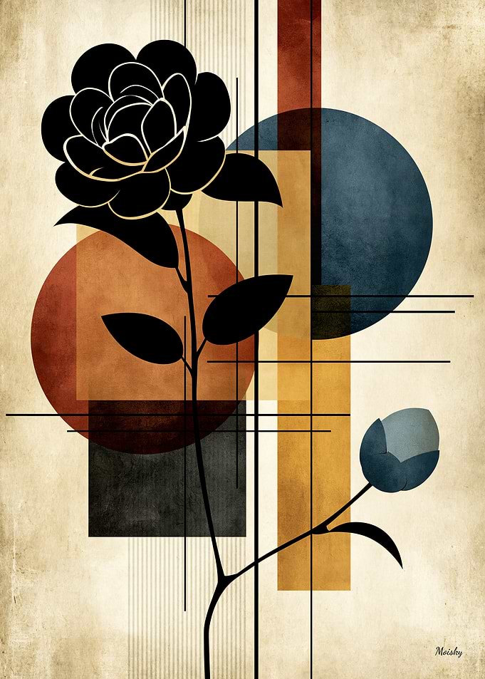 Japandi Tsubaki Geometry No. 15 – Japanese Camellia Wall Art