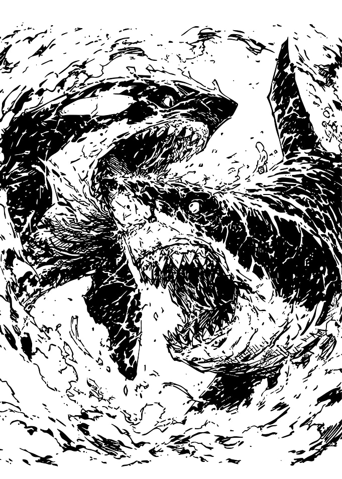 Sharks Fighting in Water