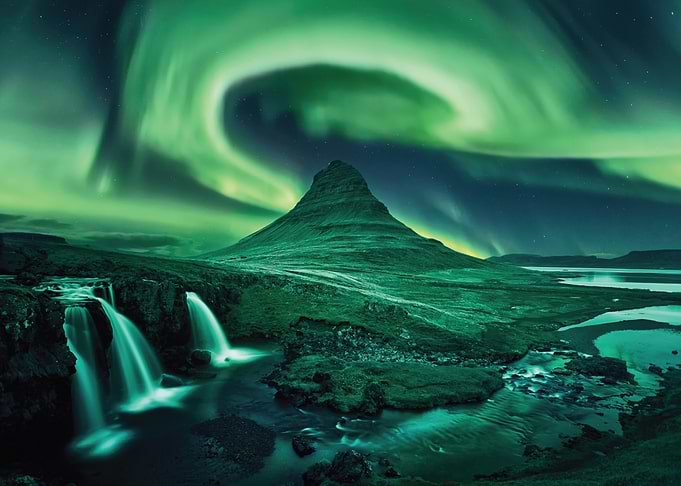 Aurora Borealis over Kirkjufell Mountain