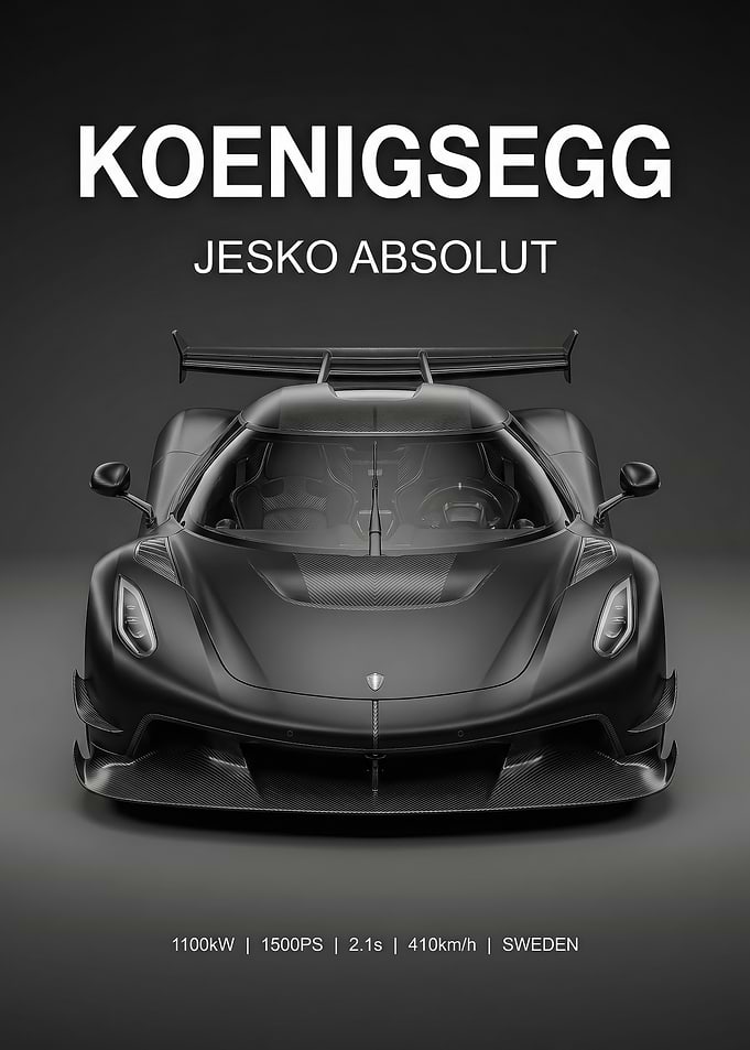 A sleek black Koenigsegg Jesko Absolut car poster
